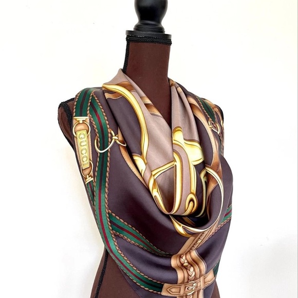 Gucci Brown and Gold Equestrian Scarf - Picture 7 of 12